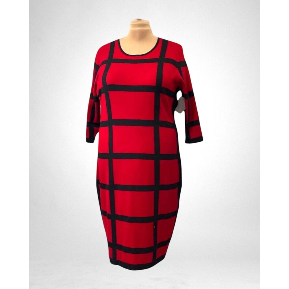 Danny & Nicole Womens 3/4 Sleeve Windowpane Sweater Dress, NWT! Size 3X